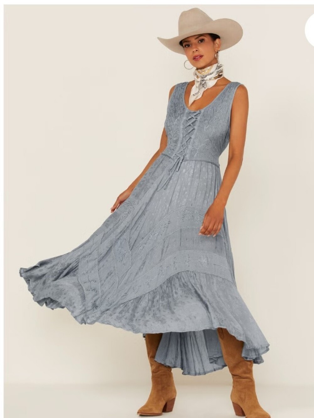 Scully Lace Up Jaquard Midi Dress Sleeveless in Dusty Blue NWOT Sz. S $89Msrp
